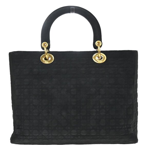 CHRISTIAN DIOR Lady Cannage Tote Hand Bag Nylon Leather Black GHW Italy - Picture 1 of 16